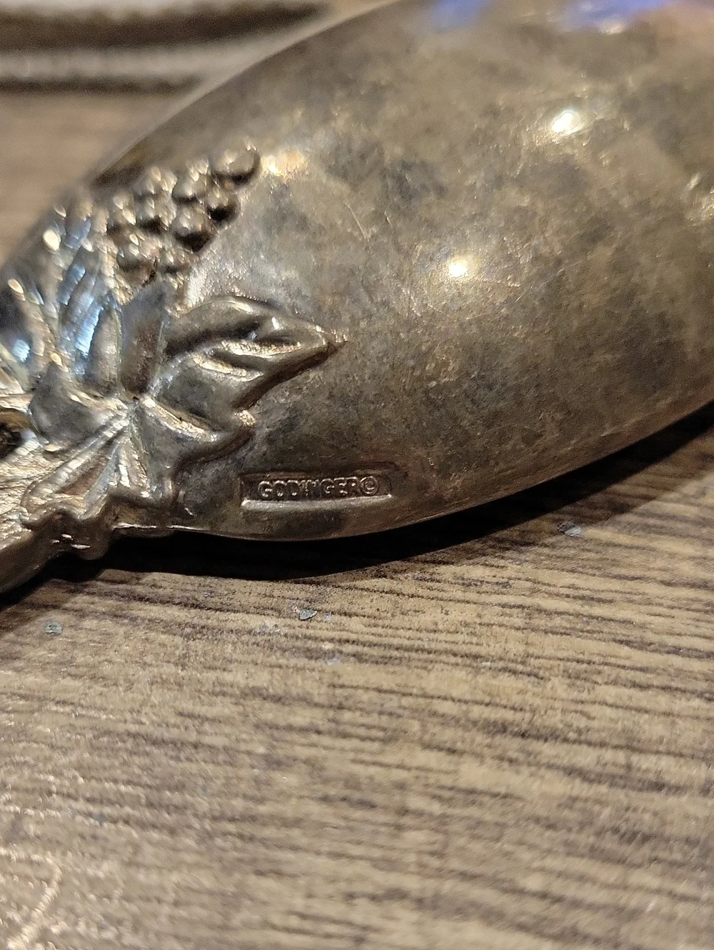Antique Silver Grapevine Pattern Serving Spoon, Godinger,EUC Stunning